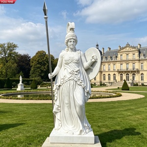Statue d'Athéna en marbre blanc YOUFINE, déesse grecque de la sagesse, sculpture avec lance et bouclier pour la décoration de jardin - Product Image 1