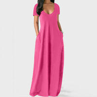 Robe longue décontractée et élégante pour femme, col en V, manches courtes, coupe ample, avec poches, tailles S-5XL, idéale pour l'été