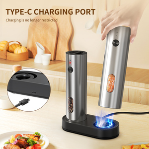 ชุดเครื่องบดเกลือพริกไทยไฟฟ้าสแตนเลสแบบชาร์จ USB พร้อมฐานชาร์จไฟ LED สำหรับห้องครัว - Product Image 3