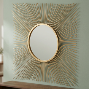 Miroir mural rectangulaire en or avec cadre en fil métallique Décoration intérieure pour salon, salle à manger, bureau, ronds de serviette en métal - Product Image 3