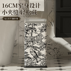 Narrow Retro Square Trash Can 10L Stainless Steel With Hinged Lid For Bathroom Toilet Indoor Use - Product Image 4