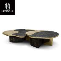 Meubles de salon design haut de gamme Table basse combinée en marbre naturel et acier inoxydable de forme spéciale