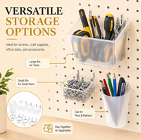 Bacs de rangement pour panneaux perforés avec crochets métalliques, bacs de rangement noirs pour panneaux perforés, conteneurs pour accessoires d'organisation de panneaux perforés