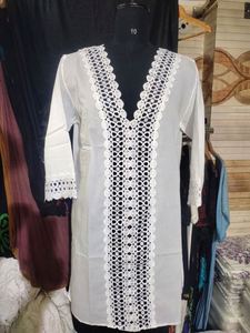 2024 Cheap Beachwear Cover <b>White</b> High Quality Women's 100% Polyester Breathable One-Shoulder V-Neck Print Embroidery WL - Product Image 2
