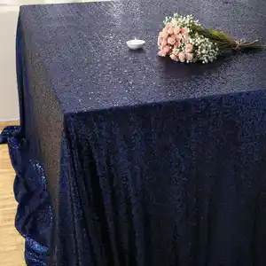 豪华婚礼派对接待活动厨房餐饮闪光桌布90x132英寸长方形深蓝色亮片桌布