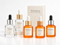 Flacon compte-gouttes cylindrique en verre 20ml 30ml transparent dépoli orange rechargeable pour huiles essentielles et sérums, avec bouchon en bois doré ou argenté, cosmétique