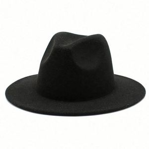 Wholesale Formal Casual Flat Wide Brim Fedora <b>Hat</b> <b>for</b> Unisex Adults Burgundy Solid Color Polyester/Cotton 4 Season Use - Product Image 5