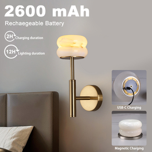 ZEROUNO 照明 充電式アラバスター壁ランプ 5200mAh バッテリー電球を搭載 RGBW 多段階調光壁取り付け用燭台 ワイヤレス - Product Image 2