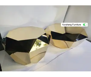 طاولة قهوة ذهبية معدنية بتصميم جديد على شكل ماسي