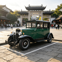 Voiture électrique vintage élégante vert foncé, type buggy, pour le transport de invités de mariage, avec moteur AC, 5-6 places, certifiée CE