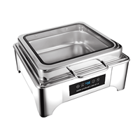Buffet-Wärmer Silber Quadratisch Sichtbarer Hydraulischer Klappdeckel Elektrisch Temperaturgeregeltes Vollbild-Display 6L A++ Energieeffizient
