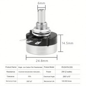 RV24YN Potentiomètre rotatif à film de carbone à un tour B102 B202 B502 B103 B203 B503 10K 50K 100K Ohm RV24YN20S Réistors variables - Product Image 3