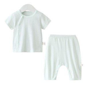 Conjunto de ropa de verano para bebé, Top y pantalones finos de manga corta, ropa infantil de Color sólido transpirable de algodón, conjunto de dos piezas - Product Image 5