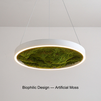 Lampu Gantung LED Cincin Hitam Minimalis Modern Mewah dengan Lumut Awet untuk Dekorasi Pencahayaan Biophilic di Villa dan Hotel