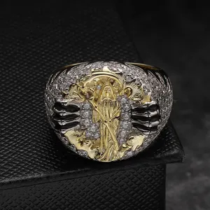 Fashion Black Enamel 925 Sterling Silver For Men Grim Reaper Ring