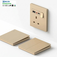 XIMLON Interrupteur mural en plastique doré de haute qualité 13A norme britannique avec ports USB pour la maison et le bureau