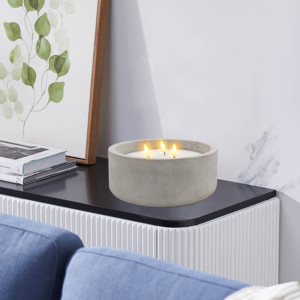 Vente en gros de bougie en forme de bol gris en <span class=keywords><strong>ciment</strong></span> avec de la vraie cire à l'intérieur et 3 mèches pour cadeau d'anniversaire pour accessoire photo de table - Product Image 4