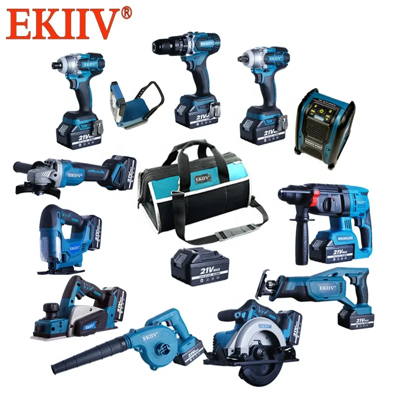 Ekiiv Tool ชุดคอมโบ18V ไร้สาย,ชุดคอมโบแบตเตอรี่ลิเธียม-Lon ชุดรวม18V ราคาถูก