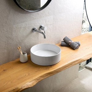 Kamalu KLS-3600T moderna fattoria lavandino del bagno 36cm scanalature di marmo ovale pietra opaca per la sala da pranzo Hotel scuola di lavaggio a mano - Product Image 1