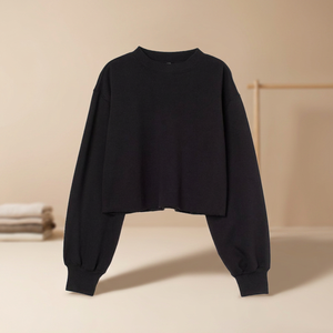 Women's Custom Made One Set Embroidered Regular Fit Solid Casual Knit Cotton Fleece Anti-Pilling Breathable 380g Sweatshirt <b>Crop</b> - Product Image 3