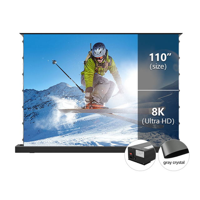 Cheap 110 Inch Floor Rising Projector Screen Motorized 16:9 Grey Crystal Projector Screen Smart Voice Control Long Throw
