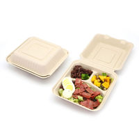Boîte à lunch biodégradable jetable en bagasse de canne à sucre à 3 compartiments avec couvercle