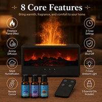 Diffuseur de flamme 3D intelligent avec télécommande, humidificateur ultrasonique silencieux <36dB, alimentation 5V/2A Type-C, purificateur d'air de bureau
