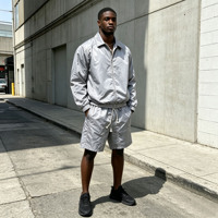 Ensemble de survêtement léger en nylon pour homme avec veste coupe-vent zippée, pantalon de jogging et sweats à capuche réfléchissants