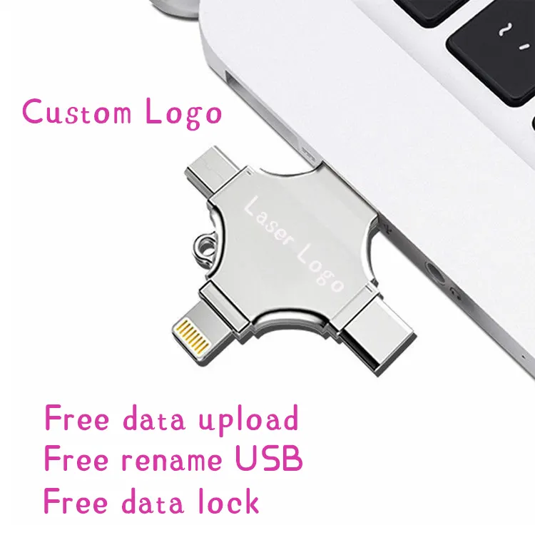 KISSIN Custom LOGO Cloud Storage USB 8GB 16GB 32GB 64GB 4 In 1 Pendrive 3.0 2.0 Flash Memory OTG USB Flash Drive