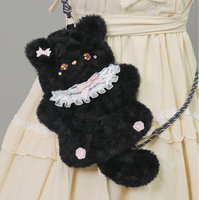 Sac bandoulière en peluche chat noir et blanc, sac à bandoulière mignon Y2K style japonais Lolita Anime, mini sac à main Kawaii pour filles