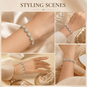 Pulsera de Cadena con Incrustaciones de Piedras de Acero Inoxidable Plateado de Moda para Mujer, Joyería al por Mayor - Product Image 2