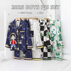 Ensemble de <span class=keywords><strong>pyjama</strong></span> pour garçons 2025, personnage de dessin animé, manches longues, col rabattu, imprimé, polyester/coton, respirant, vêtements de maison pour les grands enfants - Product Image 2