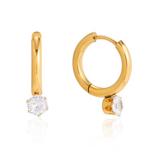 Pendientes de Aro Redondos de Acero Inoxidable 18K con Circonia, Engaste de Garra, para Uso Diario - Product Image 5