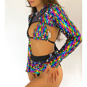Top corto con paillettes arcobaleno - Product Image 1