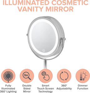 1x/3x/5x Magnification Double Sided Salon Style Iron Frame Glass LED Round <b>Table</b> Desk Makeup <b>Mirror</b> with Light for Living Room - Product Image 2