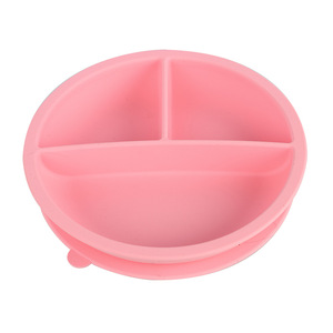 Assiette bébé en silicone avec compartiments et base à ventouse pour l'alimentation des nourrissons et des tout-petits, forme ronde rose - Product Image 1
