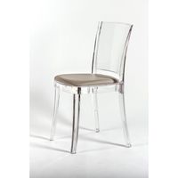 Silla Transparente para Salón Lucienne con Cojín de Cuero Ecológico NABUK Gris Paloma - Diseño Confortable Modelo 15C2014-1