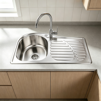 Évier de cuisine en acier inoxydable 304, style ferme, à cuve unique, avec égouttoir, design monotrou, finition polie