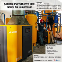 Compresseur d'air industriel AirHorse à haute efficacité 37KW 50HP 116 Psi 219 CFM PM VSD 8 bar 6,2m3/min CE ASME à vis