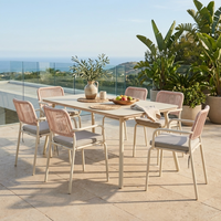 Fauteuil d'extérieur moderne à structure en aluminium léger, dossier en corde plate de 10 mm, coussin de siège en fibre de 200 g pour jardin et parc