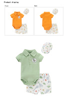 Ensemble de vêtements pour bébé 3 pièces, couleurs et imprimés assortis, body polo, short et chapeau pour garçons et filles