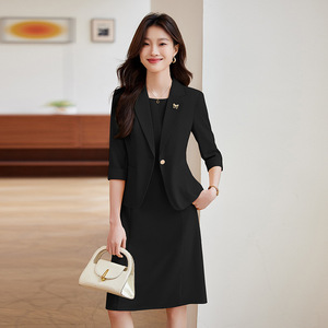 Yellow Women's Suit Set Two Piece Blazer Dress Solid Color Anti-Wrinkle Office Commuting Elegant Formal Wear - Product Image 2