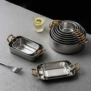 Plateau carré en acier inoxydable imprimé marteau à double oreille pour le <span class=keywords><strong>steak</strong></span> occidental, le poulet frit coréen et le dessert-Plats durables - Product Image 1