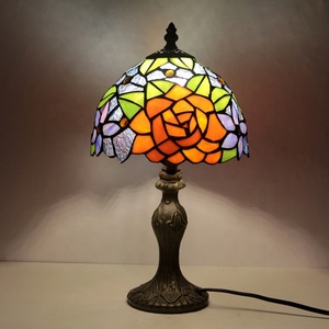 LongHuiJing Antique Tiffany Style Table Lamps Stained Glass Rose Lampshade <b>Light</b> With Zinc Alloy Base Desk <b>Lights</b> - Product Image 1