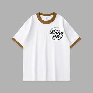 Estilo universitario Peso pesado Algodón puro Cuello redondo Suelto Empalme Color contrastante Camiseta de manga corta para hombre simple - Product Image 2