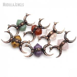 PM49427 ювелирные изделия из пайки натуральный драгоценный камень розовый кварц прозрачный кристалл тигровый глаз зеленый авантюрин Тройная богиня луны Кулон - Product Image 1