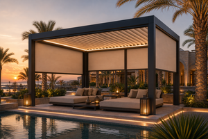 Pérgola retráctil motorizada RKOVE RK-S4, vista panorámica, resistente al viento y la lluvia, luz LED ambiental con pantalla de privacidad - Product Image 4