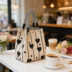 Sac fourre-tout minimaliste en coton avec fermeture ouverte, portable, pour usage quotidien, motif uni, design tissé, printemps - Product Image 2