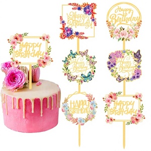 Letras Decorativas Acrílicas Reutilizables y Ecológicas para Pastel de Cumpleaños, Decoración Floral para Fiestas - Product Image 4