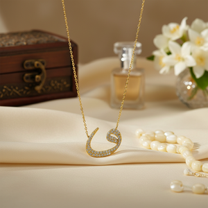 Collar de circón islámico con abalorio Vav de oro macizo de 14K, joyería fina para mujer, hecho en Turquía - Product Image 3